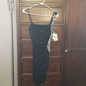 City Triangles Semi-formal Dress Navy Blue Crystal Beads Medium